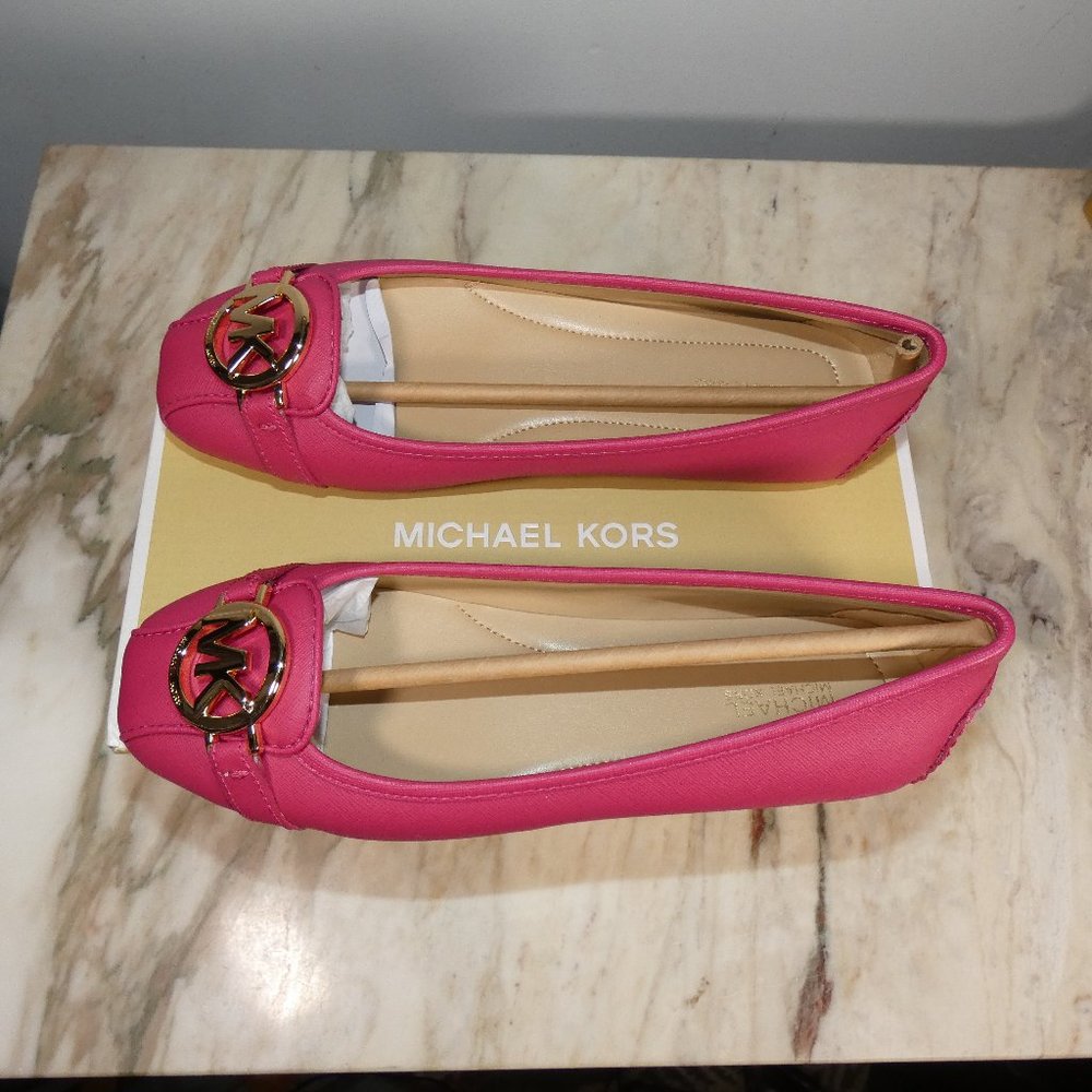 Michael Kors Women's Fulton Moccasin Carmine Pink Gold Logo 7 - Picture 5 of 14